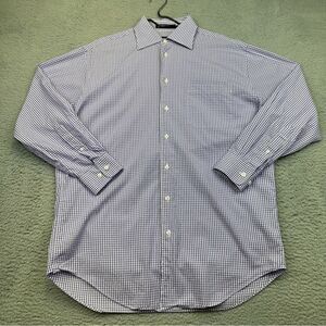 Nautica Dress Shirt Mens 15.5 32/33 Purple White Plaid Compact Cotton Business‎